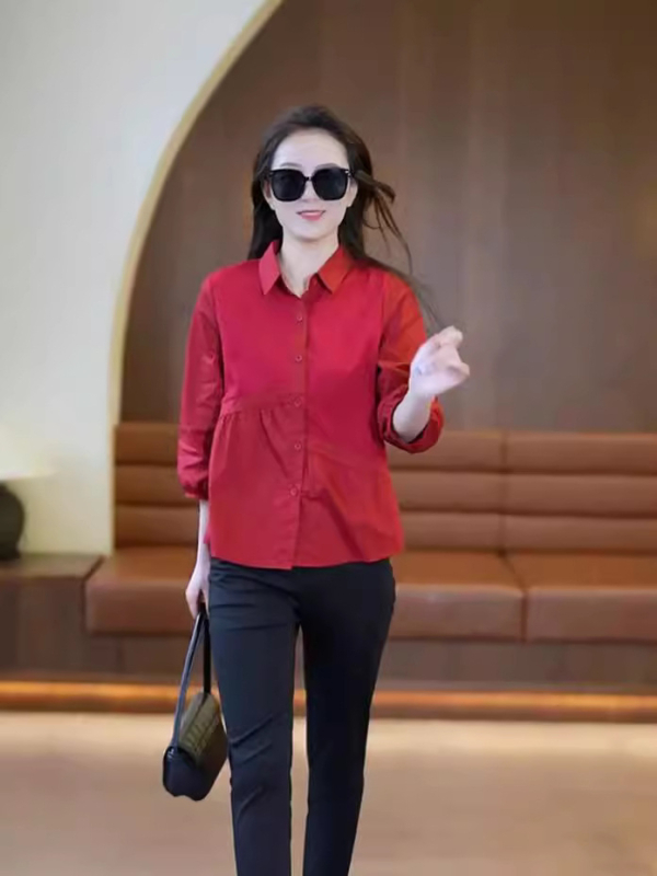 Γυναικείο πουκάμισο με πέτο-γιακά, πολυεστέρας, μανίκια 3/4, κουμπωτή μπροστινή λωρίδα, χωρίς σιδέρωμα