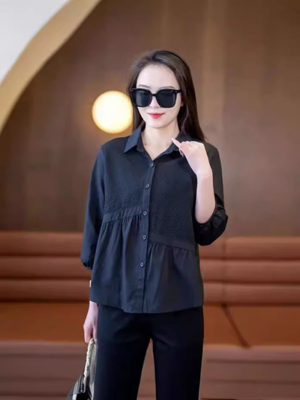 Γυναικείο πουκάμισο με πέτο-γιακά, πολυεστέρας, μανίκια 3/4, κουμπωτή μπροστινή λωρίδα, χωρίς σιδέρωμα