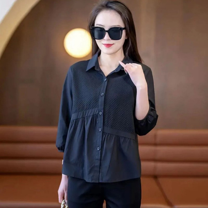 Γυναικείο πουκάμισο με πέτο-γιακά, πολυεστέρας, μανίκια 3/4, κουμπωτή μπροστινή λωρίδα, χωρίς σιδέρωμα