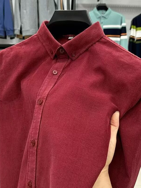 Muška corduroy košulja s dugim rukavima, jednofarban stil, izšivani detalji, lagani slojeviti komad