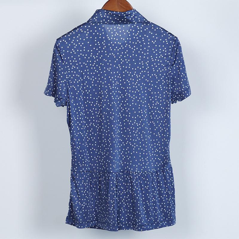 Mulberry Silk felső laza szabású gallérral, rövid ujjú, geometriai mintázat, nyár 2025