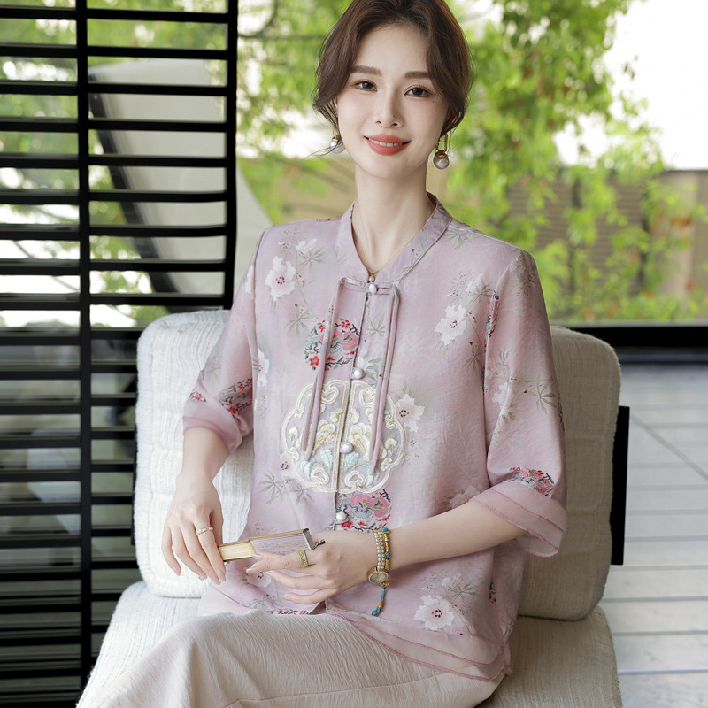 Ženski floralni set s kardigan topom i cropped hlačama — poliester, ljetni ležerni kostim (3/4 rukavi)