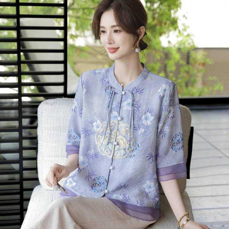 Ženski floralni set s kardigan topom i cropped hlačama — poliester, ljetni ležerni kostim (3/4 rukavi)