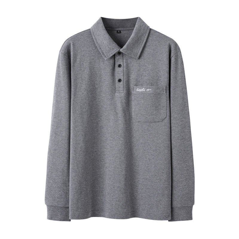 Polo marškiniai su ilgomis rankovėmis, laisvas kirpimas, šukuota medvilnė, vienos spalvos