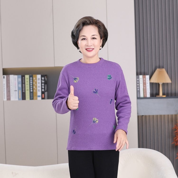 Téli melegítő felső pamut-poliészter anyagból, hosszú ujjú, fél magas gallér, normál hosszúság, mintázat