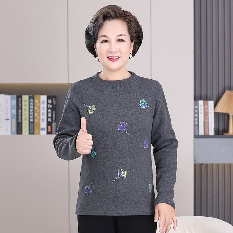 Téli melegítő felső pamut-poliészter anyagból, hosszú ujjú, fél magas gallér, normál hosszúság, mintázat