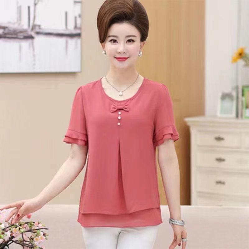 Naiste suvine šifoonbluus ümmarguse kaelusega, Feifei varrukad, väga pikad varrukad, 90-95% polüesteri koostis, ebaregulaarne äär