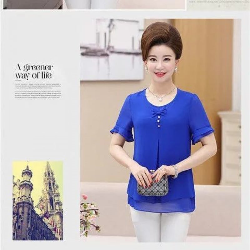 Naiste suvine šifoonbluus ümmarguse kaelusega, Feifei varrukad, väga pikad varrukad, 90-95% polüesteri koostis, ebaregulaarne äär