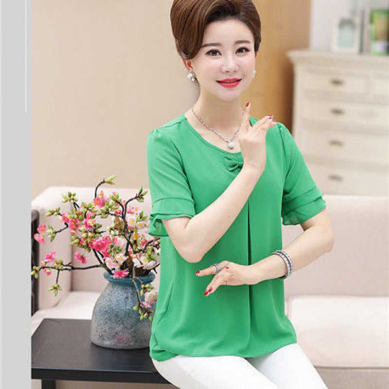 Naiste suvine šifoonbluus ümmarguse kaelusega, Feifei varrukad, väga pikad varrukad, 90-95% polüesteri koostis, ebaregulaarne äär