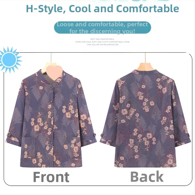 Időseknek szánt háromnegyed ujjú ing készlet, álló gallérral, kínai stílus, irodalmi retro anyagkeverék (PVC ≤30%, más anyag 50–70%)