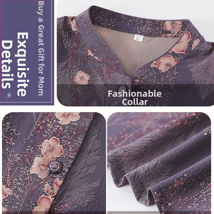 Időseknek szánt háromnegyed ujjú ing készlet, álló gallérral, kínai stílus, irodalmi retro anyagkeverék (PVC ≤30%, más anyag 50–70%)