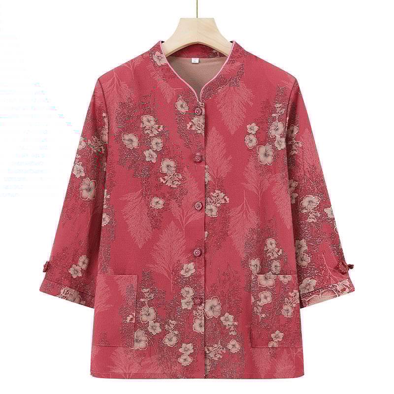 Időseknek szánt háromnegyed ujjú ing készlet, álló gallérral, kínai stílus, irodalmi retro anyagkeverék (PVC ≤30%, más anyag 50–70%)