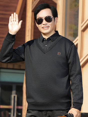 Vyrų vidinis topas su fliso pamušalu, ilgos rankovės, apykaklė tipo lapelis/polo, dryžuotas raštas, 100% poliesteris