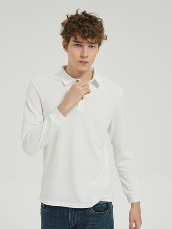 Vyrų polo marškiniai iš piqué tinklelio modalinės medvilnės, ilgomis rankovėmis, storos audinys, kvėpuojantys, drėgmę šalinantys, be lyginimo, rudens sezonui.