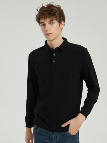 Vyrų polo marškiniai iš piqué tinklelio modalinės medvilnės, ilgomis rankovėmis, storos audinys, kvėpuojantys, drėgmę šalinantys, be lyginimo, rudens sezonui.
