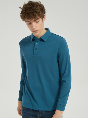 Vyrų polo marškiniai iš piqué tinklelio modalinės medvilnės, ilgomis rankovėmis, storos audinys, kvėpuojantys, drėgmę šalinantys, be lyginimo, rudens sezonui.