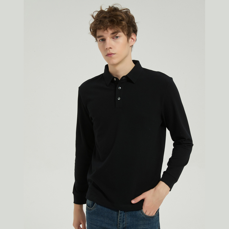 Vyrų polo marškiniai iš piqué tinklelio modalinės medvilnės, ilgomis rankovėmis, storos audinys, kvėpuojantys, drėgmę šalinantys, be lyginimo, rudens sezonui.