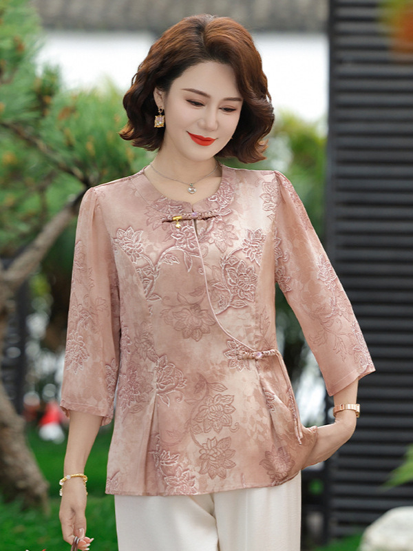 Ženska chiffon bluza u modernom kineskom stilu, opuštenog kroja, V-izrez, rukavi 3/4, otisak, svestran top