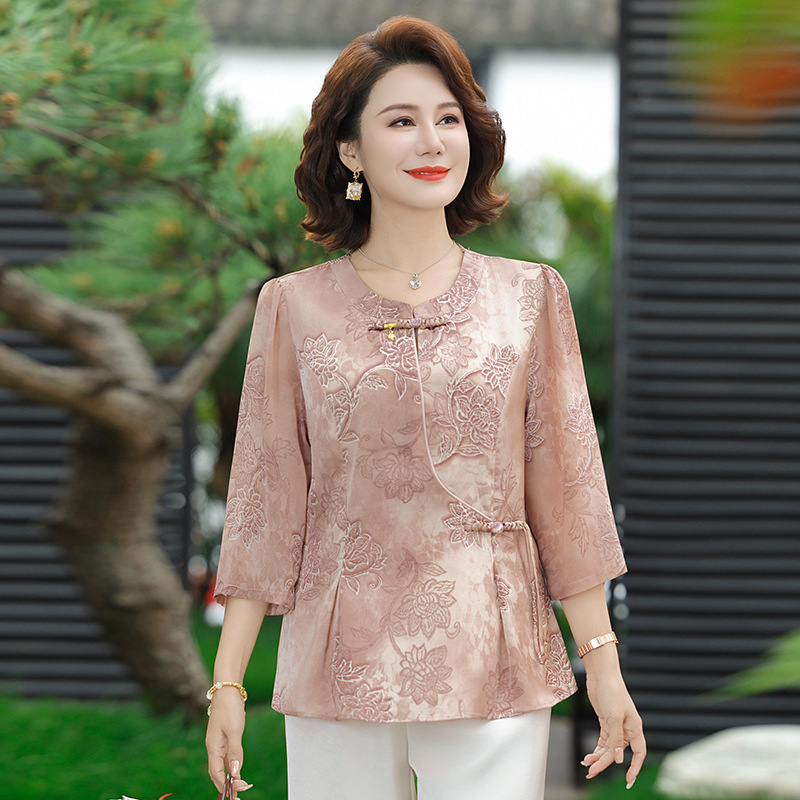 Ženska chiffon bluza u modernom kineskom stilu, opuštenog kroja, V-izrez, rukavi 3/4, otisak, svestran top