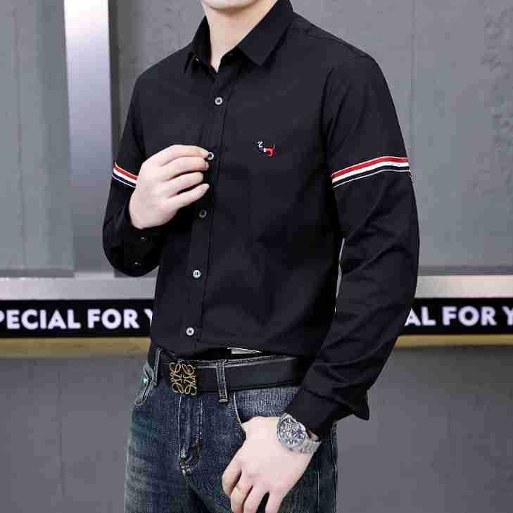 Férfi hosszú ujjú ing, Tencel-pamut keverékből, csíkos mintázat, gallér lapos, laza szabás