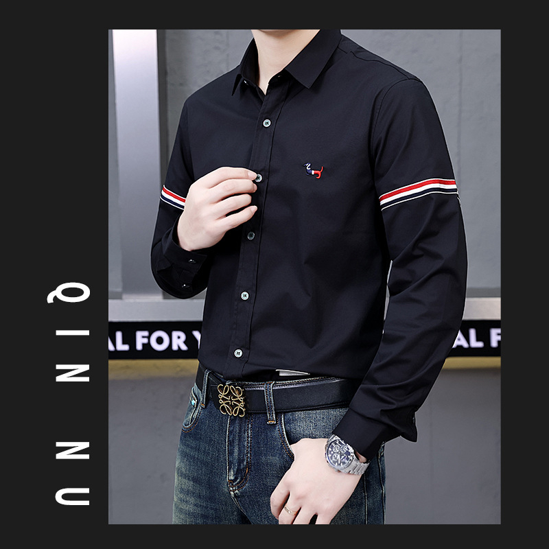 Férfi hosszú ujjú ing, Tencel-pamut keverékből, csíkos mintázat, gallér lapos, laza szabás