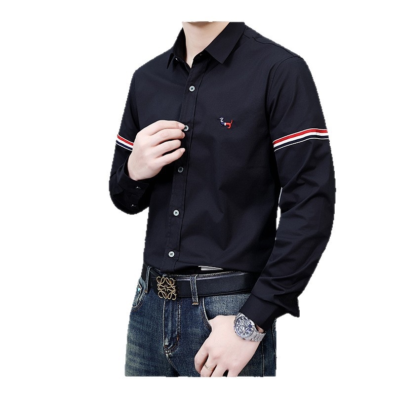 Férfi hosszú ujjú ing, Tencel-pamut keverékből, csíkos mintázat, gallér lapos, laza szabás