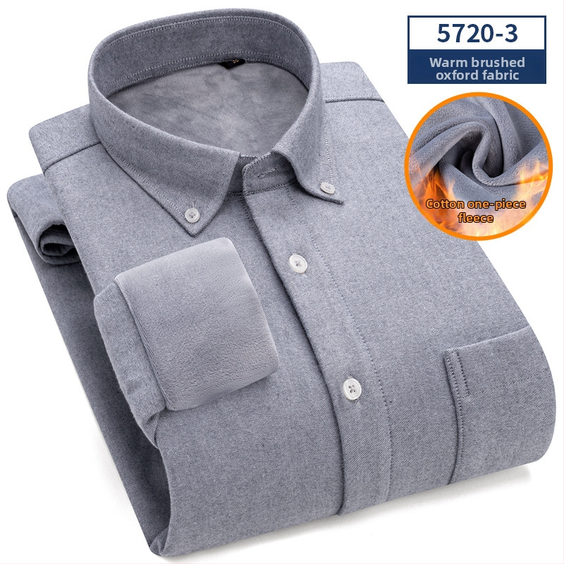 Košulja od čiste pamuka, brušeni fleece, dugi rukav, ovratnik s reverom, uski kroj