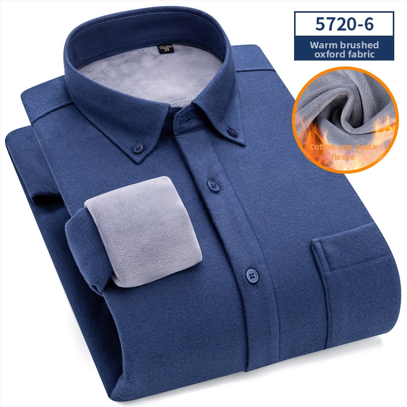 Košulja od čiste pamuka, brušeni fleece, dugi rukav, ovratnik s reverom, uski kroj