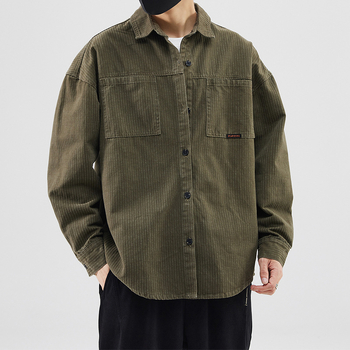 Muška kardigan-košulja, casual stil, otporna na habanje, rever kod ovratnika, dugi rukav, mješavina kemijskih vlakana (81–90% vinil-klorid)