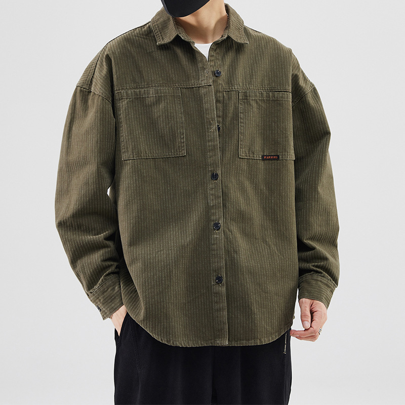Muška kardigan-košulja, casual stil, otporna na habanje, rever kod ovratnika, dugi rukav, mješavina kemijskih vlakana (81–90% vinil-klorid)