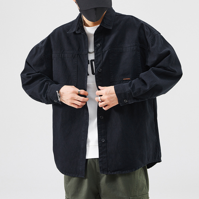 Muška kardigan-košulja, casual stil, otporna na habanje, rever kod ovratnika, dugi rukav, mješavina kemijskih vlakana (81–90% vinil-klorid)