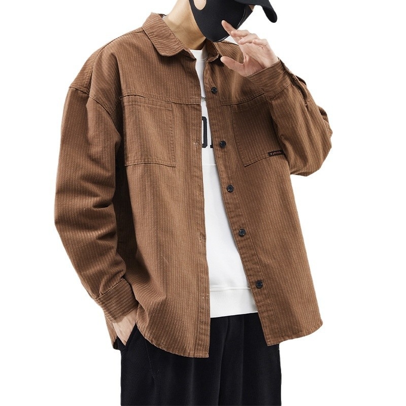 Muška kardigan-košulja, casual stil, otporna na habanje, rever kod ovratnika, dugi rukav, mješavina kemijskih vlakana (81–90% vinil-klorid)