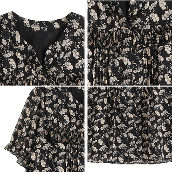 Šifoonist top V-kaelusega, vaba lõige, 3/4 varrukad, keskmise pikkusega