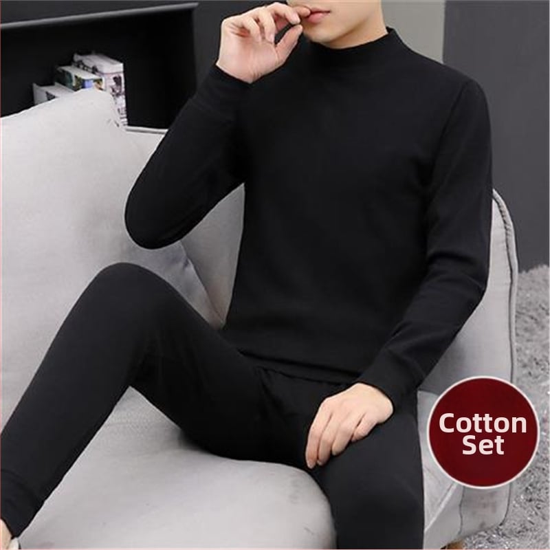 Set călduros din acril cu fleece pentru bărbați, guler mediu-înalt și mâneci lungi, material extra gros