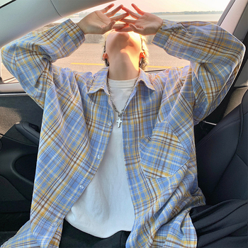 Japán stílusú kockásing álló gallérral, hosszú ujjú, laza szabású