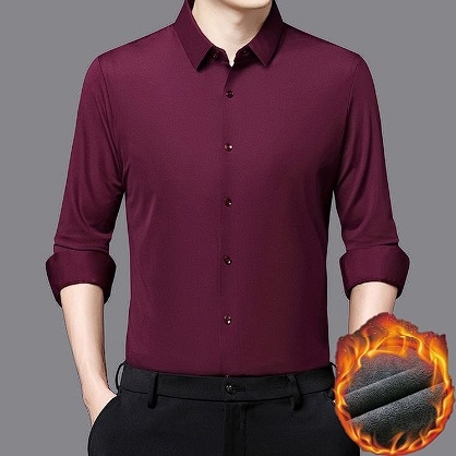 Férfi hosszú ujjú ing fleece-béléssel, vastag anyagú, négyszögletes gallér, egyszínű