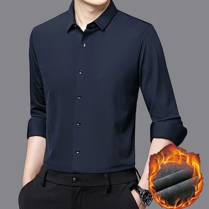 Férfi hosszú ujjú ing fleece-béléssel, vastag anyagú, négyszögletes gallér, egyszínű