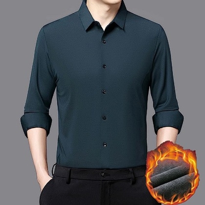 Férfi hosszú ujjú ing fleece-béléssel, vastag anyagú, négyszögletes gallér, egyszínű