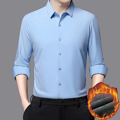 Férfi hosszú ujjú ing fleece-béléssel, vastag anyagú, négyszögletes gallér, egyszínű