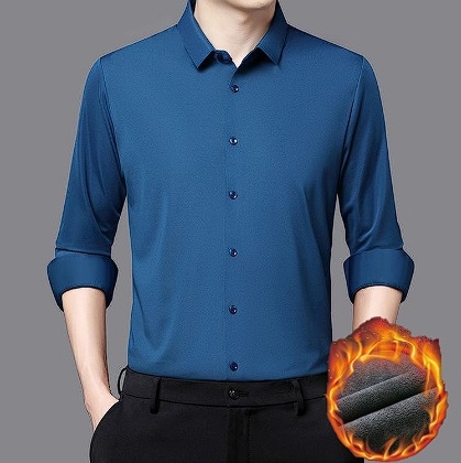 Férfi hosszú ujjú ing fleece-béléssel, vastag anyagú, négyszögletes gallér, egyszínű