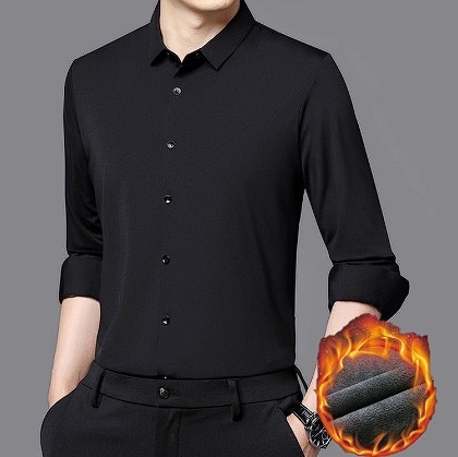 Férfi hosszú ujjú ing fleece-béléssel, vastag anyagú, négyszögletes gallér, egyszínű