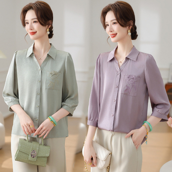 Cămașă brodată, poliester 90–95%, primăvara 2025, stil office