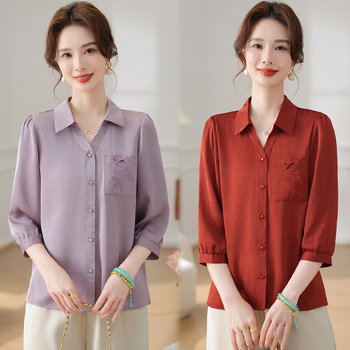 Cămașă brodată, poliester 90–95%, primăvara 2025, stil office