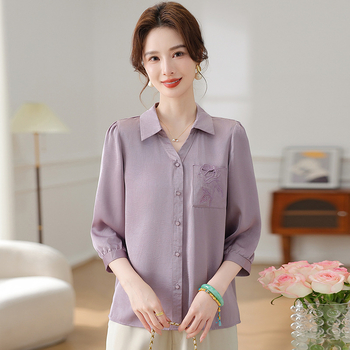 Cămașă brodată, poliester 90–95%, primăvara 2025, stil office