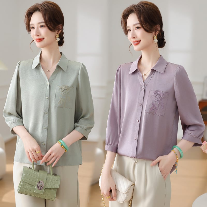 Cămașă brodată, poliester 90–95%, primăvara 2025, stil office