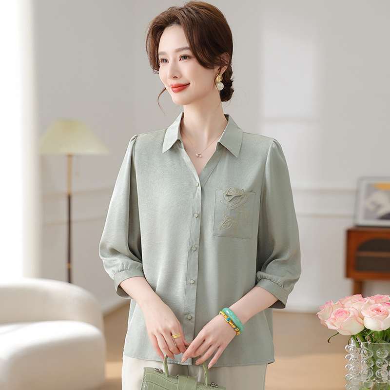 Cămașă brodată, poliester 90–95%, primăvara 2025, stil office