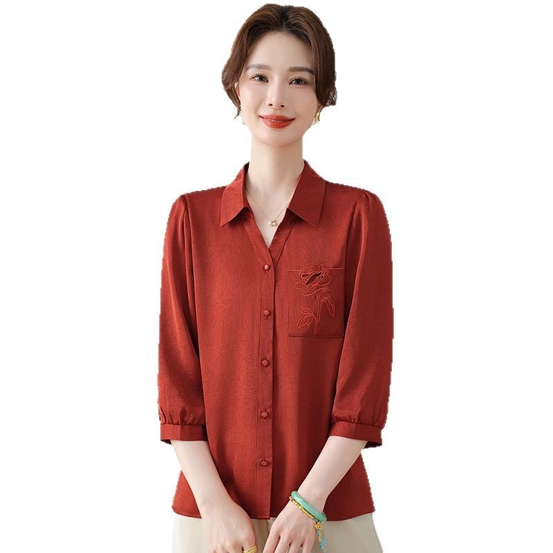 Cămașă brodată, poliester 90–95%, primăvara 2025, stil office