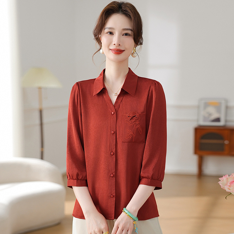 Cămașă brodată, poliester 90–95%, primăvara 2025, stil office