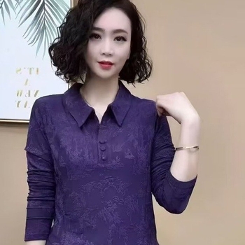 Poliester jacquard bluza s floralnim uzorkom, dugi rukav, uski kroj, ovratnik košulje