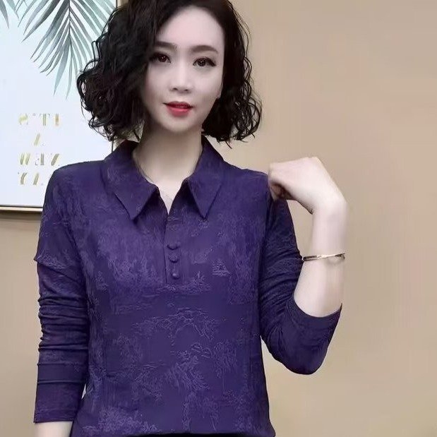 Poliester jacquard bluza s floralnim uzorkom, dugi rukav, uski kroj, ovratnik košulje